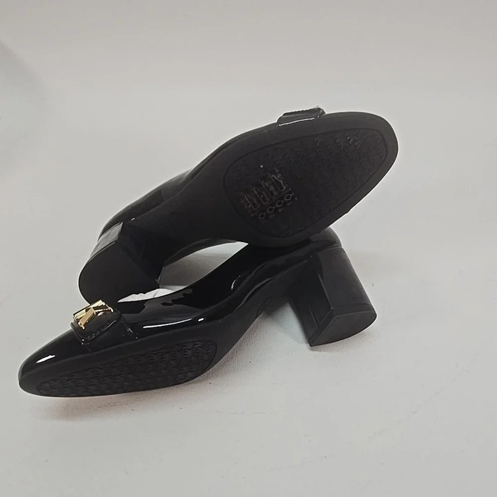 Michael Kors Womens Jilly Flex Pump Black with Gold Logo‎ Sz 6.5 W